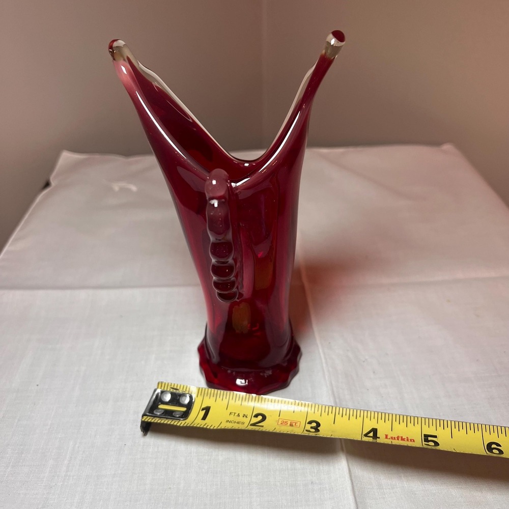 VTG Ruby Red Art Glass Vase Mid Century Flying Fish  Bud Vase Cranberry Glass - Picture 9 of 9